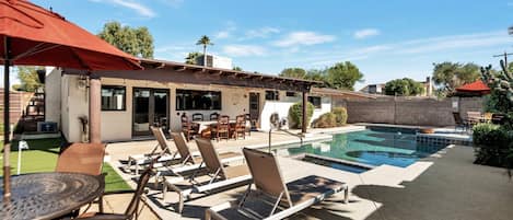 Lounge by the pool in in these loungers and soak up the sun