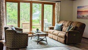 Lake view can be seen from the living room windows