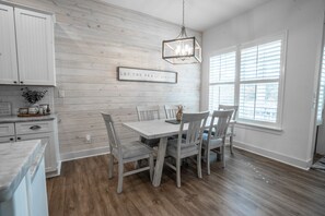 Dining room seating for six.