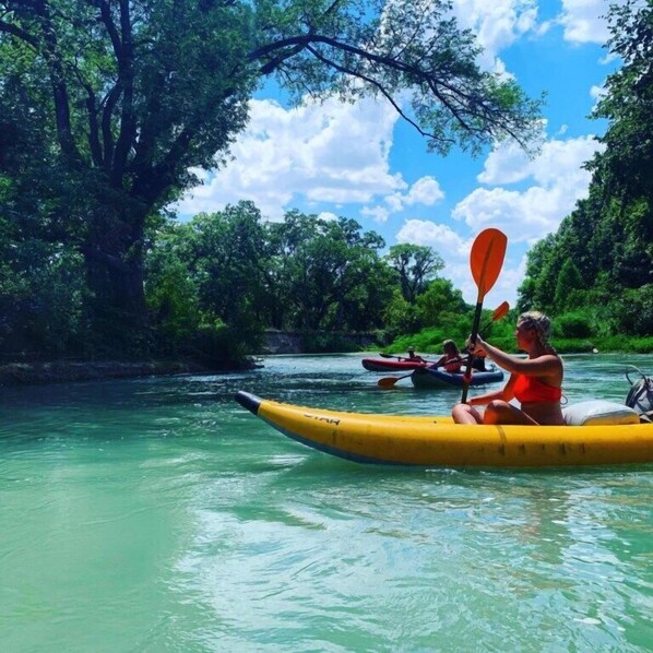 the kayak trip is about an hour long and is very fun whether its summer or winter.