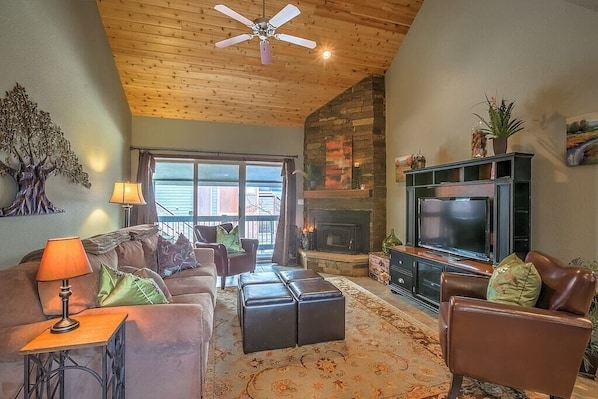 Living Room with Wood Fireplace