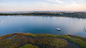 Taylors creek near the Beaucoast community dock & Carrot Island in background.