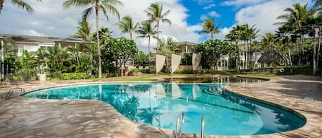 Unit overlooks the beautiful pool