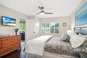 The primary suite is a restful retreat onto itself.