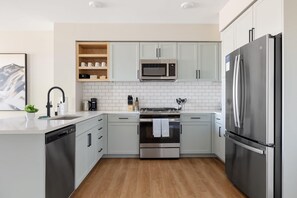 Modern stainless steel appliances in the kitchen