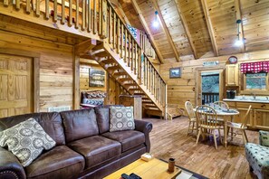 Large pullout sleeper, view in the bedroom, and the stairs to the loft