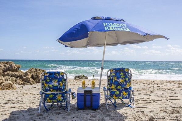 The beach doesn't get much more convenient.  We provide everything you need.