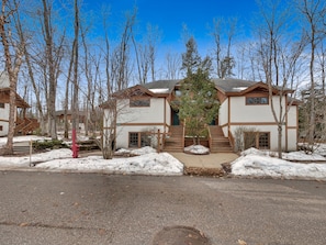 This is the front view of our home. There are two condos in each duplex-winter.