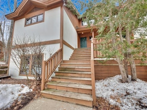 Just walk up this short staircase to enter our home- when skiing, use lower door