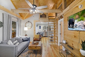 Ellijay Cabin: Living Room and Loft Access