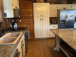 Stainless appliances and Keurig, toaster, food processor, and blender