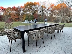 Outdoor dining table with seating for 10 (2 are just outside this picture)