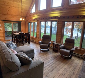 Enjoy the lake view right from the comfort of the cabin.