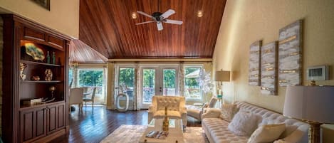 Looking across living room to the main level deck.