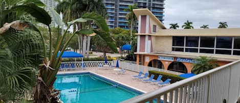 Room overlooks heated pool