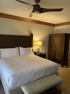 Master bedroom with King bed and very large bathroom including tub and shower