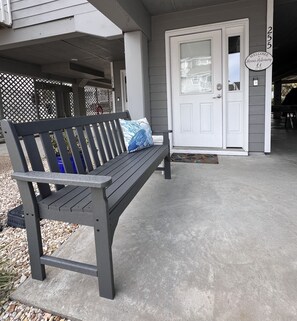 Welcoming front door with keyless entry.
