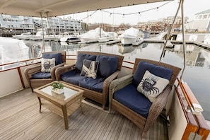 Shake up a cocktail or sip a cup o' joe on the aft deck and take it all in