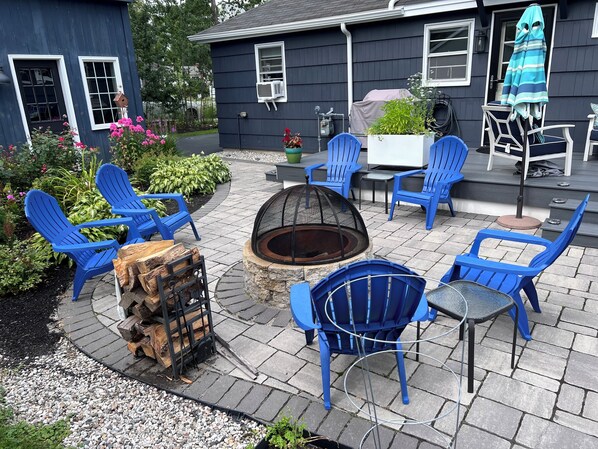 Fire Pit- some wood available and fire starter supplies, 6 Adirondack chairs