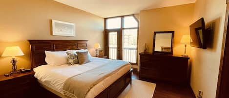 The Master Suite on the top floor is spectacular, comfortable, spacious and has it's own viewing deck with amazing vistas of The Rocky Mountains.