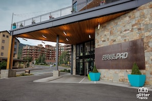 The YotelPad condo is privately owned and managed. YotelPad complex is located at 2670 Canyons Resort Dr. Park City, UT 84098. This is the entrance. The front desk is on the first floor.