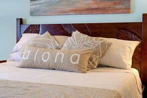 Luxury bedding, King sized Bed, and Bedroom Air-Conditioned comfort