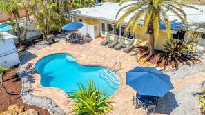 Aerial of pool and patio area