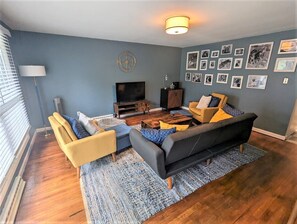 Living room with futon and Fire TV