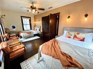 1 of 4 large bedrooms, 2 Queen beds, Purple mattress, 2 vanities, walk in closet