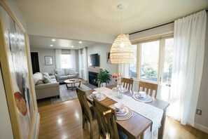 Our dining table expands to accommodate additional seating