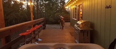 Sitting in the hot tub, looking out at Sunset.