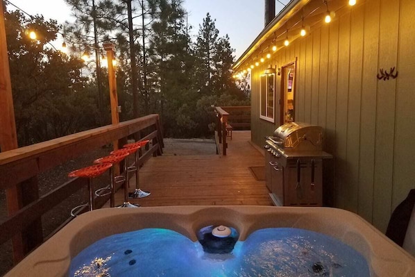 Sitting in the hot tub, looking out at Sunset.