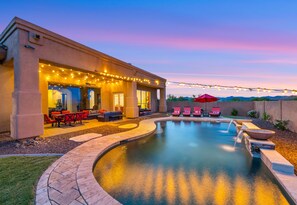 What a stunning night! Imagine yourself sitting by our pool .