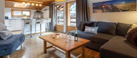 Open plan living room and kitchen