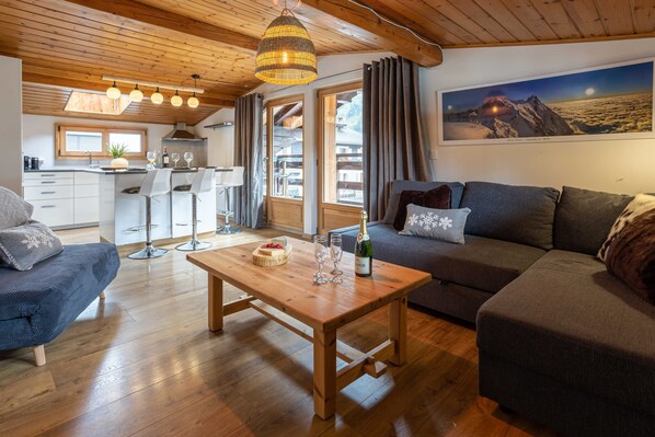 Open plan living room and kitchen