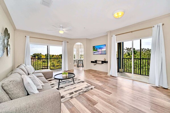 Open-layout living room with direct patio access