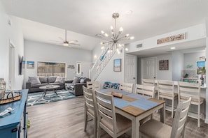 Dining area and Kitchen, overlooking living room