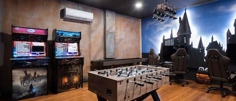 Magical Game Room with Football, Air Hockey Arcade Games and More!