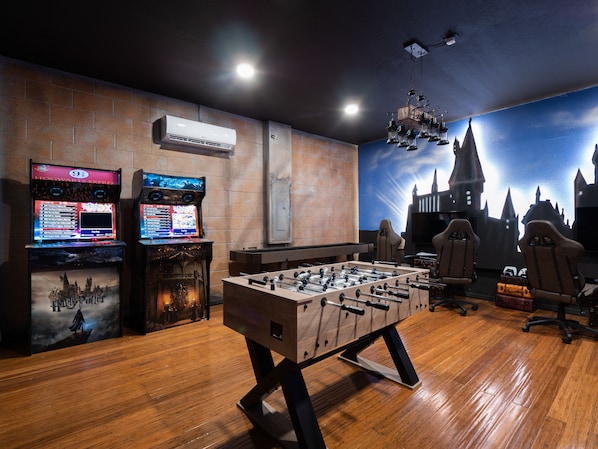 Magical Game Room with Football, Air Hockey Arcade Games and More!
