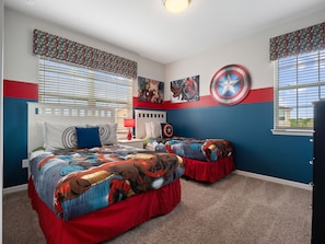 Bedroom 5 Upstairs 1 Full Bed & 1 Twin Bed Marvel Themed - Shared Bathroom - Shower Sleeps 3