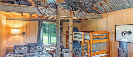The Western rustic camping cabin sleeps up to six comfortably