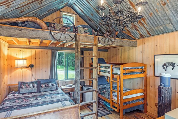 The Western rustic camping cabin sleeps up to six comfortably