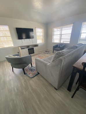 Living room with electric fire place 