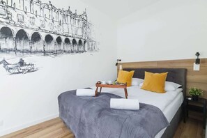 Comfortable double bed in the bedroom.