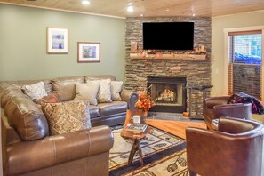 Living Room with Wood-Burning Fireplace