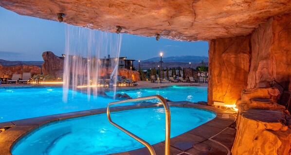 Grotto hot tub with water fall