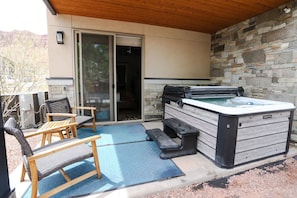 Private hot tub on back patio