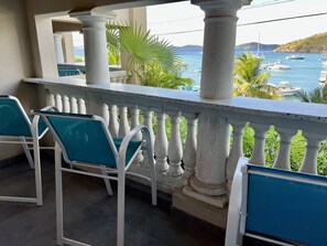 Balcony Over Looking Cruz Bay from the 1 Bedroom Unit Side.