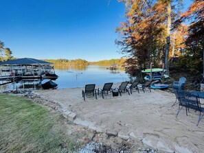 Private beach in our backyard with gradual walk into water. 