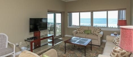 Living Room with Ocean Front Views at 453 Captains Walk